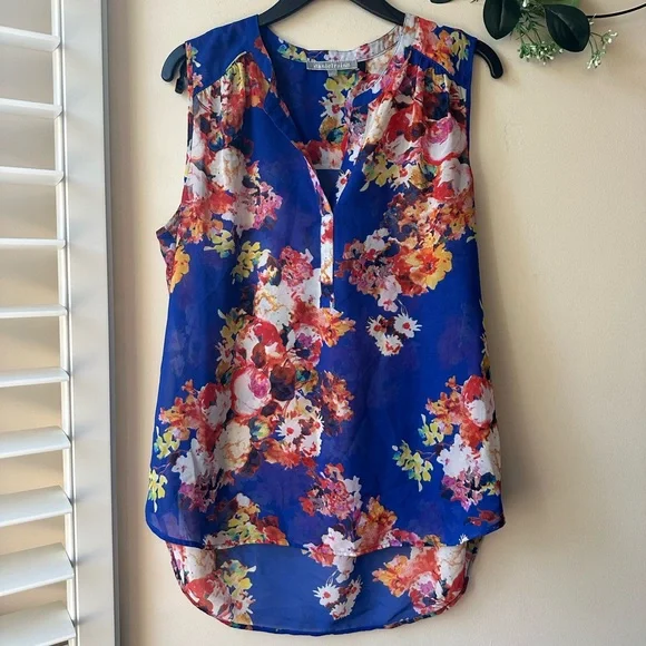Danielrainn Floral Sleeveless Top - Blue and Multicolor - Picture 1 of 5